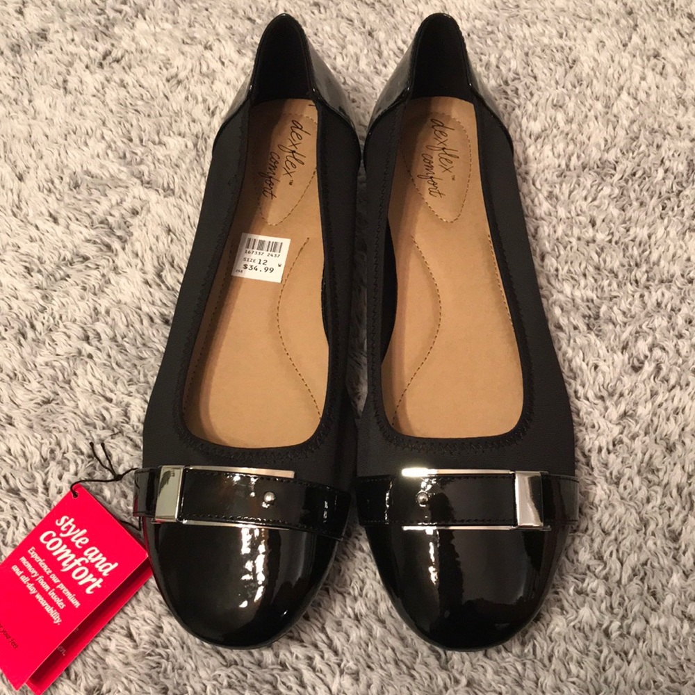 DexFlex Comfort Black Flats with Buckle Detail 12W